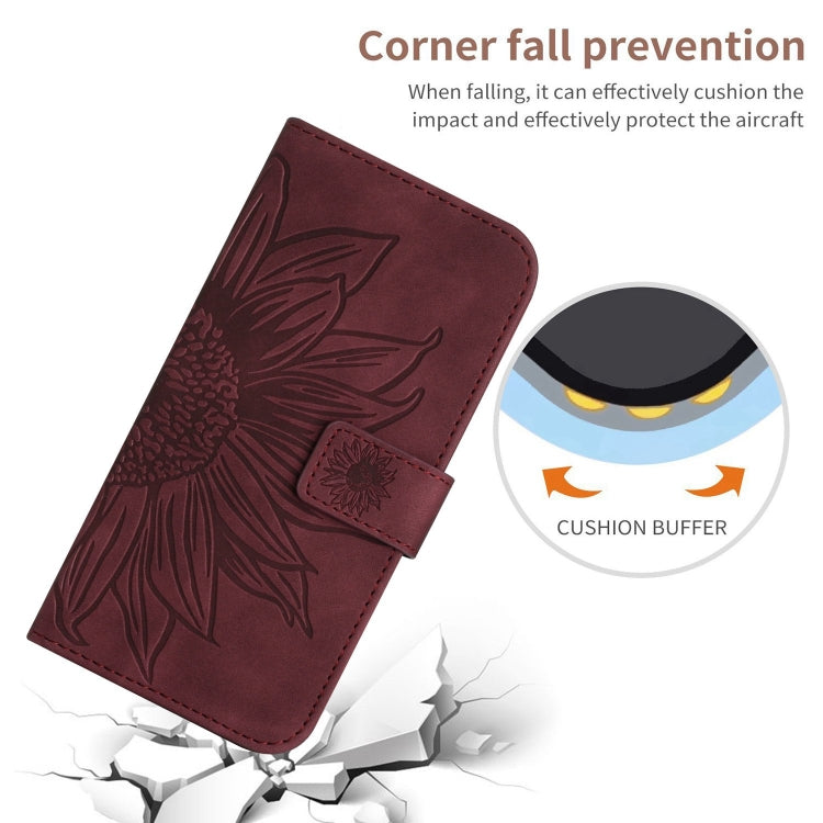 For Motorola Moto G Stylus 5G 2024 HT04 Skin Feel Sun Flower Embossed Flip Leather Phone Case with Lanyard(Wine Red) - Motorola Cases by buy2fix | Online Shopping UK | buy2fix