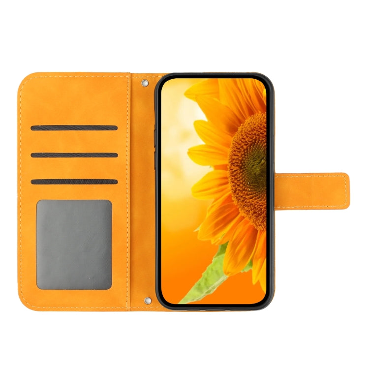 For Motorola Edge 5G 2024 HT04 Skin Feel Sun Flower Embossed Flip Leather Phone Case with Lanyard(Yellow) - Motorola Cases by buy2fix | Online Shopping UK | buy2fix