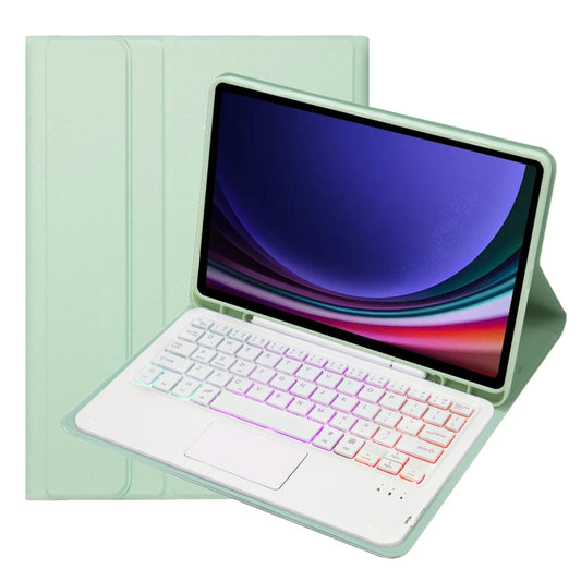 For Samsung Galaxy Tab S9 FE Candy Color Touch Backlight Bluetooth Keyboard Leather Tablet Case with Pen Holder(Light Green) - Samsung Keyboard by buy2fix | Online Shopping UK | buy2fix