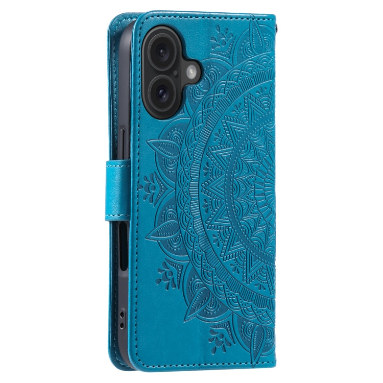 For iPhone 16 Totem Flower Embossed Leather Phone Case(Blue) - iPhone 16 Cases by buy2fix | Online Shopping UK | buy2fix