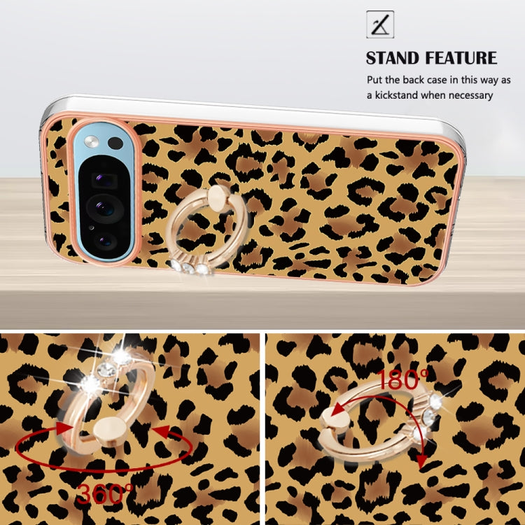 For Google Pixel 9 / 9 Pro Electroplating Dual-side IMD Phone Case with Ring Holder(Leopard Print) - Google Cases by buy2fix | Online Shopping UK | buy2fix