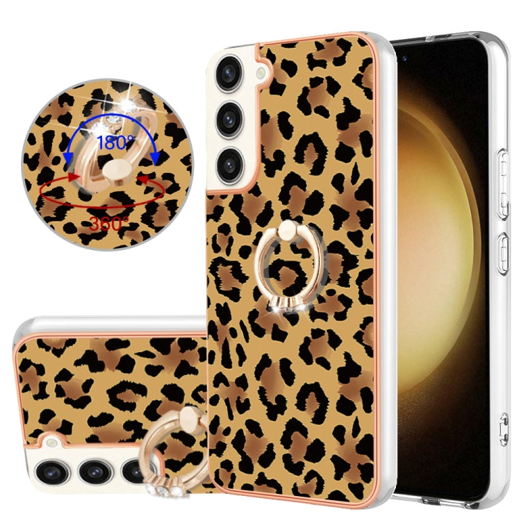 For Samsung Galaxy S22+ 5G Electroplating Dual-side IMD Phone Case with Ring Holder(Leopard Print) - Galaxy S22+ 5G Cases by buy2fix | Online Shopping UK | buy2fix