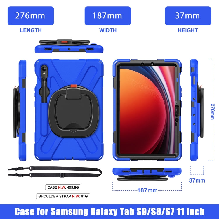 For Samsung Galaxy Tab S9 / S8 / S7 Silicone Hybrid PC Tablet Case with Holder & Shoulder Strap(Blue) - Other Galaxy Tab PC by buy2fix | Online Shopping UK | buy2fix