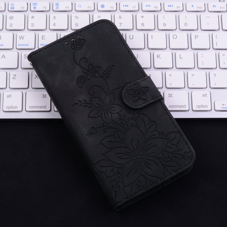 For iPhone SE 2024 Lily Embossed Leather Phone Case(Black) - More iPhone Cases by buy2fix | Online Shopping UK | buy2fix