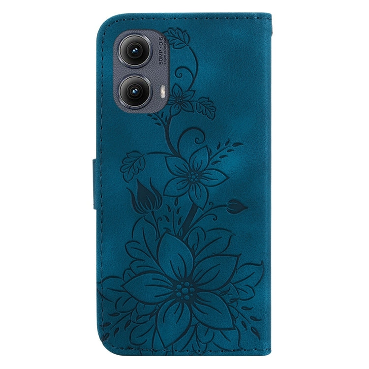 For Motorola Edge 2024 Lily Embossed Leather Phone Case(Dark Blue) - Motorola Cases by buy2fix | Online Shopping UK | buy2fix