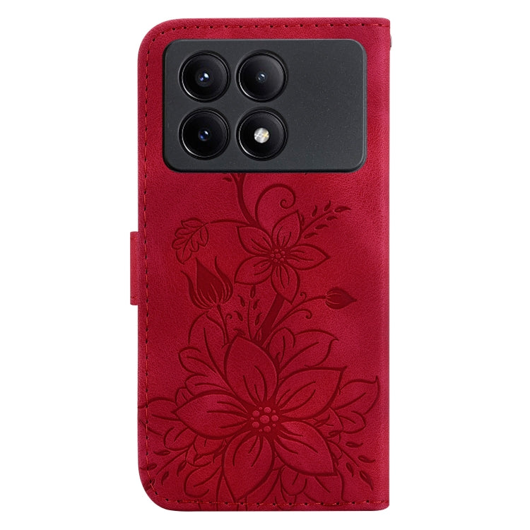 For Xiaomi Redmi K70E / Poco X6 Pro Lily Embossed Leather Phone Case(Red) - K70E Cases by buy2fix | Online Shopping UK | buy2fix