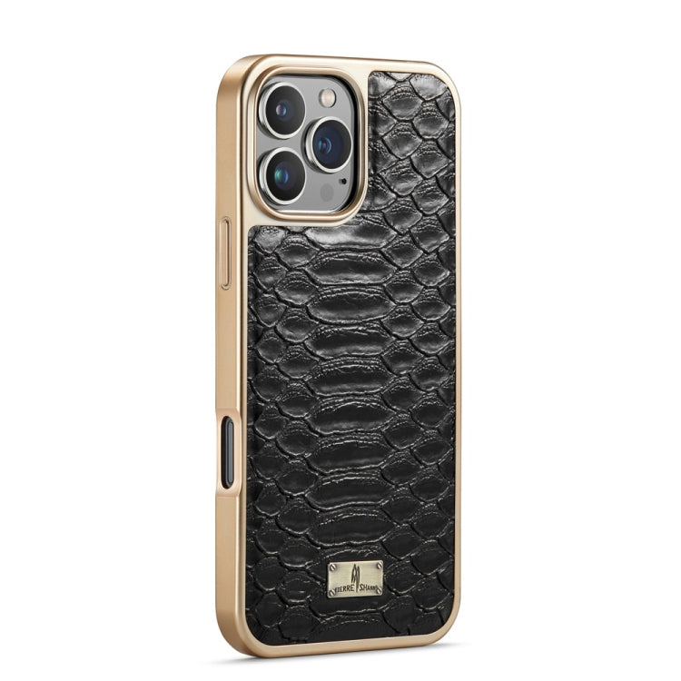 For iPhone 16 Pro Max Fierre Shann Python Texture Electroplating PU Phone Case(Black) - iPhone 16 Pro Max Cases by FIERRE SHANN | Online Shopping UK | buy2fix