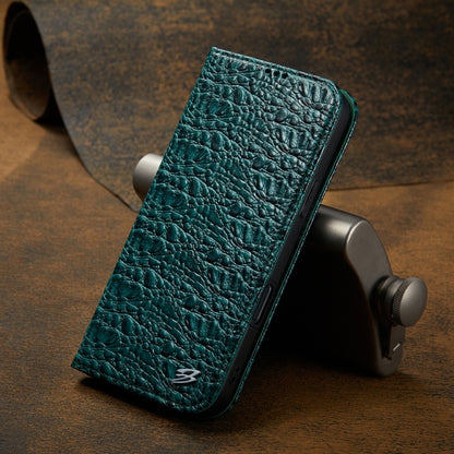 For iPhone 16 Fierre Shann Crocodile Texture Magnetic Genuine Leather Phone Case(Green) - iPhone 16 Cases by FIERRE SHANN | Online Shopping UK | buy2fix