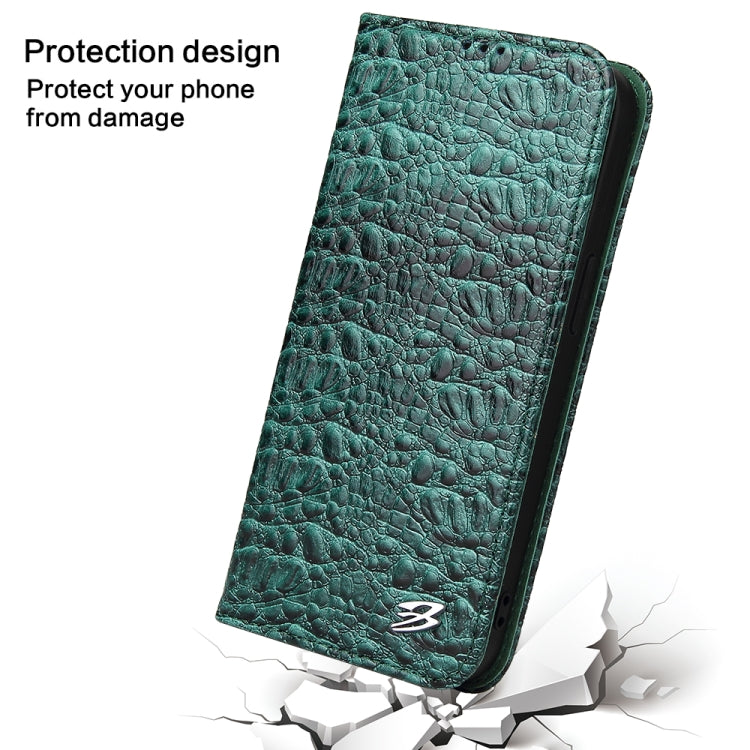 For iPhone 16 Fierre Shann Crocodile Texture Magnetic Genuine Leather Phone Case(Green) - iPhone 16 Cases by FIERRE SHANN | Online Shopping UK | buy2fix