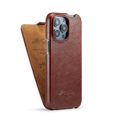 For iPhone 15 Pro Max Fierre Shann Oil Wax Texture Vertical Flip PU Phone Case(Brown) - iPhone 15 Pro Max Cases by FIERRE SHANN | Online Shopping UK | buy2fix