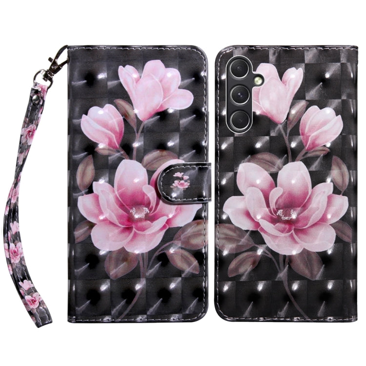 For Samsung Galaxy A55 5G 3D Painted Leather Phone Case(Pink Flower) - Galaxy Phone Cases by buy2fix | Online Shopping UK | buy2fix