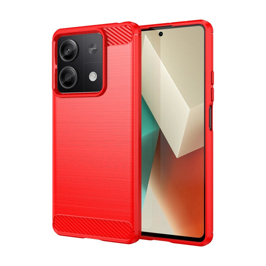 For Xiaomi Redmi Note 13 5G Brushed Texture Carbon Fiber TPU Phone Case(Red) - Note 13 Cases by buy2fix | Online Shopping UK | buy2fix