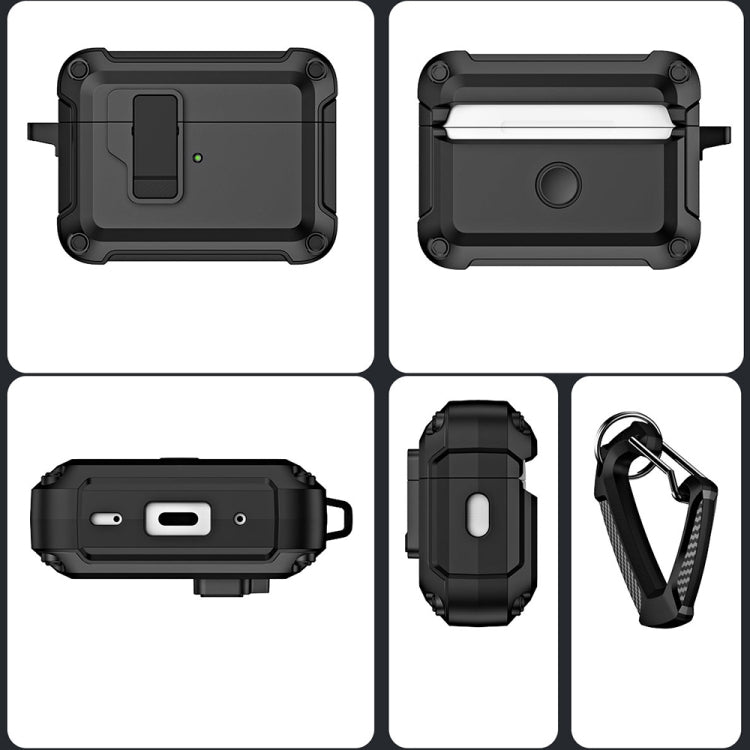 For AirPods Pro 2 TPU + PC Wireless Bluetooth Earphone Protective Case with Switch Lock & Hook(Black) - For AirPods Pro 2 by buy2fix | Online Shopping UK | buy2fix