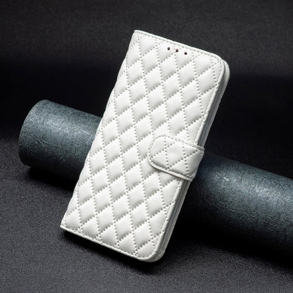 For Motorola Moto G14 4G Diamond Lattice Wallet Flip Leather Phone Case(White) - Motorola Cases by buy2fix | Online Shopping UK | buy2fix