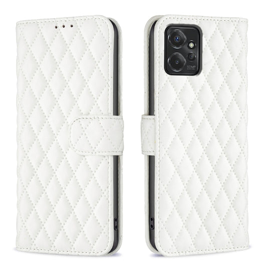 For Motorola Moto G Power 5G 2024 Diamond Lattice Wallet Flip Leather Phone Case(White) - Motorola Cases by buy2fix | Online Shopping UK | buy2fix