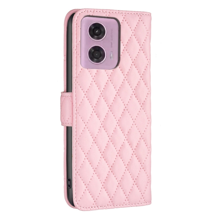 For Motorola Moto G34 5G Diamond Lattice Wallet Flip Leather Phone Case(Pink) - Motorola Cases by buy2fix | Online Shopping UK | buy2fix