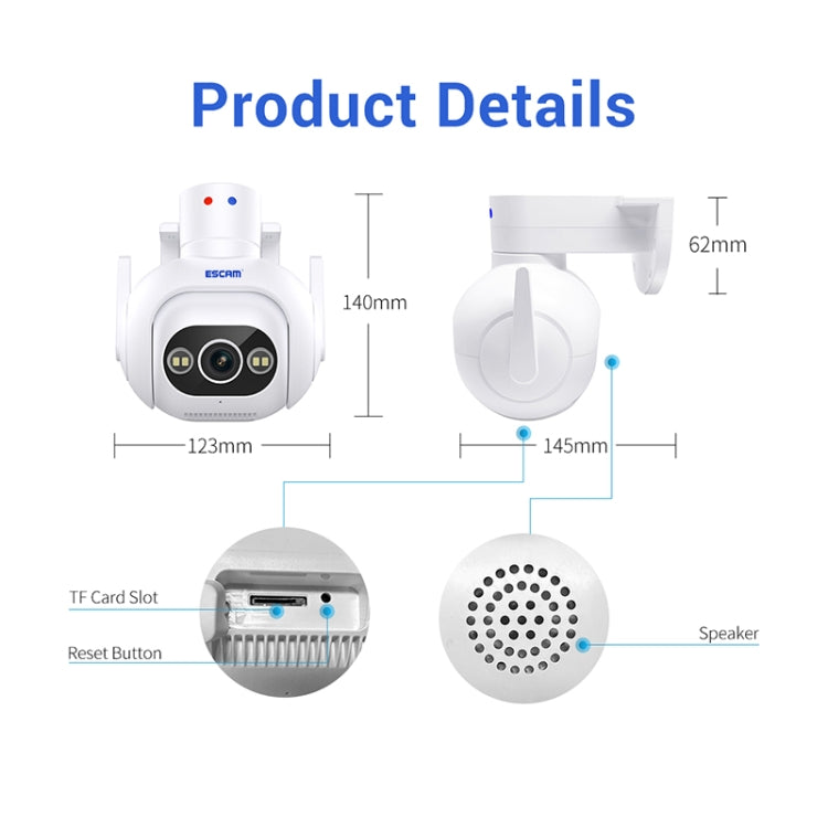 ESCAM PT304 HD 4MP Humanoid Detection Tracking WiFi Connection Sound Alarm Intelligent Night Vision H.265 Camera(US Plug) - Wireless Camera by ESCAM | Online Shopping UK | buy2fix