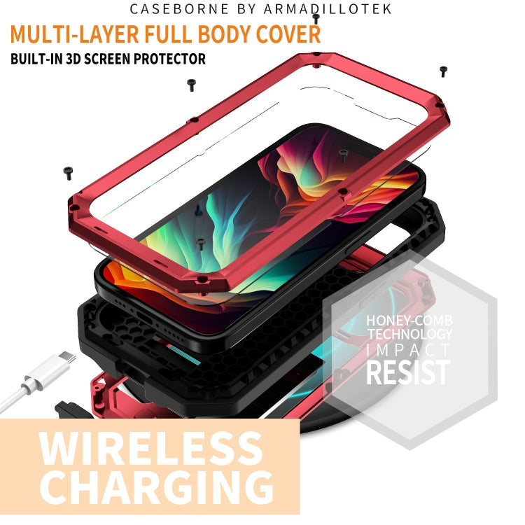 For iPhone 15 Pro Max R-JUST Sliding Camera Life Waterproof Holder Phone Case(Red) - iPhone 15 Pro Max Cases by R-JUST | Online Shopping UK | buy2fix