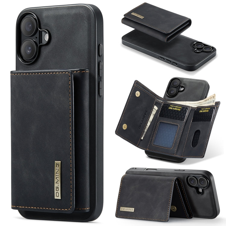 For iPhone 16 DG.MING M1 Series 3-Fold Multi Card Wallet Leather Phone Case(Black) - iPhone 16 Cases by DG.MING | Online Shopping UK | buy2fix