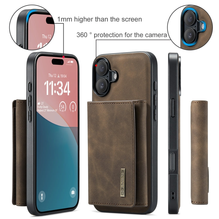 For iPhone 16 DG.MING M1 Series 3-Fold Multi Card Wallet Leather Phone Case(Coffee) - iPhone 16 Cases by DG.MING | Online Shopping UK | buy2fix