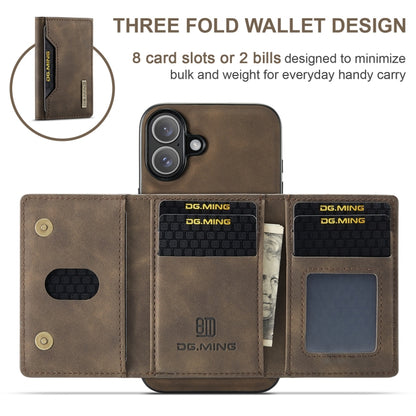 For iPhone 16 DG.MING M2 Series 3-Fold Card Bag Wallet Leather Phone Case(Coffee) - iPhone 16 Cases by DG.MING | Online Shopping UK | buy2fix