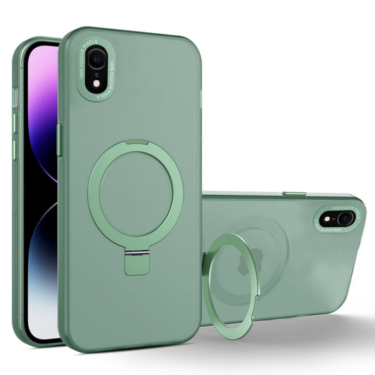 For iPhone XR MagSafe Metal Holder Frosted Translucent Phone Case(Green) - More iPhone Cases by buy2fix | Online Shopping UK | buy2fix