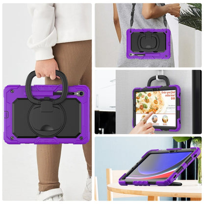 For Samsung Galaxy Tab S9 D Type Silicone Hybrid PC Tablet Case with Handle Holder(Purple) - Galaxy Tab S9 Cases by buy2fix | Online Shopping UK | buy2fix