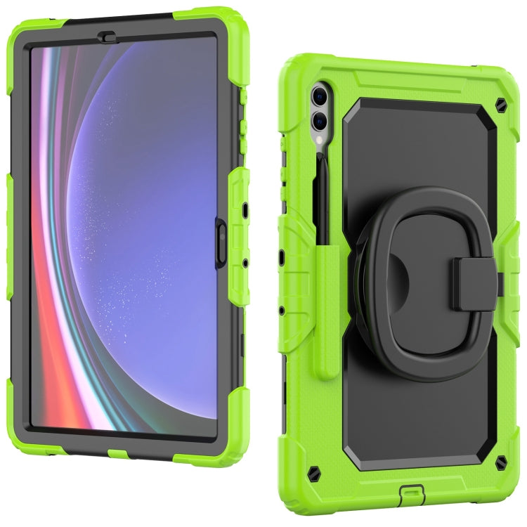 For Samsung Galaxy Tab S9+ D Type Silicone Hybrid PC Tablet Case with Handle Holder(Yellow Green) - Galaxy Tab S9+ Cases by buy2fix | Online Shopping UK | buy2fix