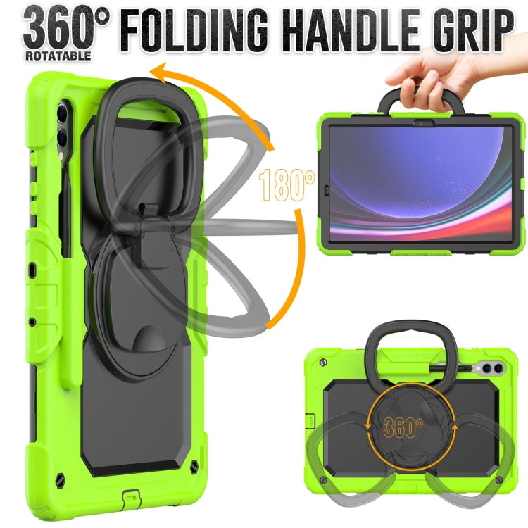 For Samsung Galaxy Tab S9+ D Type Silicone Hybrid PC Tablet Case with Handle Holder(Yellow Green) - Galaxy Tab S9+ Cases by buy2fix | Online Shopping UK | buy2fix