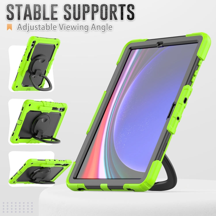 For Samsung Galaxy Tab S9+ D Type Silicone Hybrid PC Tablet Case with Handle Holder(Yellow Green) - Galaxy Tab S9+ Cases by buy2fix | Online Shopping UK | buy2fix