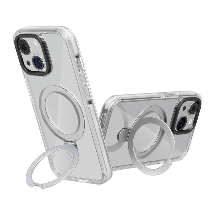 For iPhone 15 Kingsteel Wolf MagSafe Holder Transparent Phone Case(White) - iPhone 15 Cases by buy2fix | Online Shopping UK | buy2fix