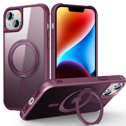 For iPhone 14 Plus MagSafe Magnetic Rotating Holder Phone Case(Wine Red) - iPhone 14 Plus Cases by buy2fix | Online Shopping UK | buy2fix
