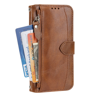 For iPhone SE 2024 Oil Skin Zipper Wallet Leather Phone Case(Brown) - More iPhone Cases by buy2fix | Online Shopping UK | buy2fix