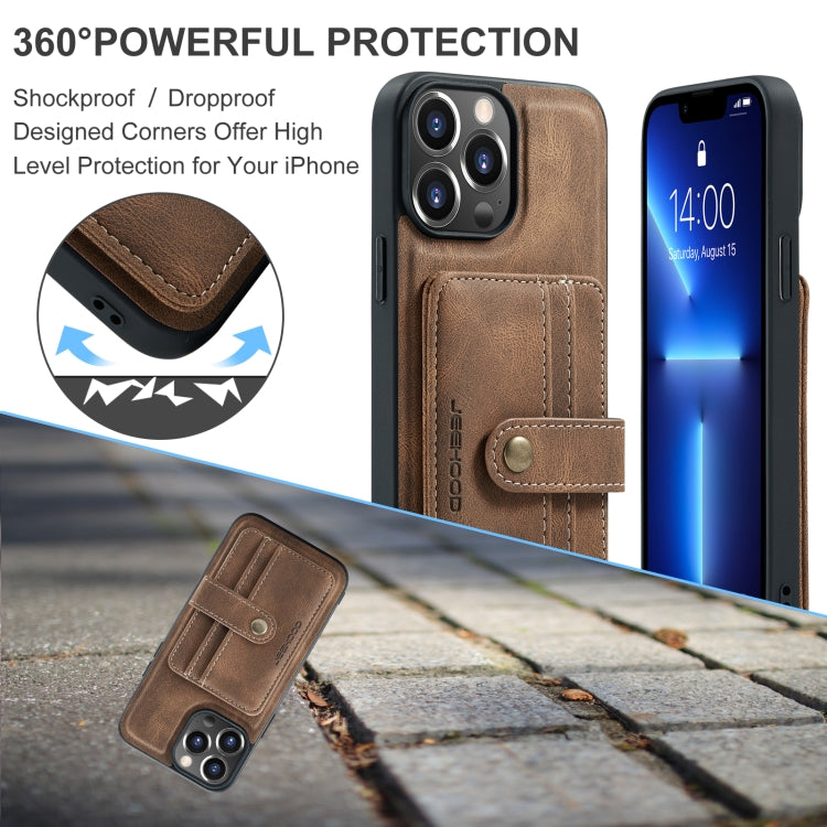 For iPhone 15 Pro Max JEEHOOD RFID Blocking Anti-Theft Magnetic PU Phone Case(Brown) - iPhone 15 Pro Max Cases by JEEHOOD | Online Shopping UK | buy2fix