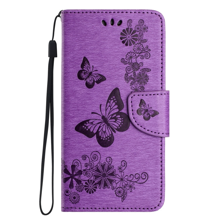 For iPhone 16 Butterfly Embossed Flip Leather Phone Case(Purple) - iPhone 16 Cases by buy2fix | Online Shopping UK | buy2fix