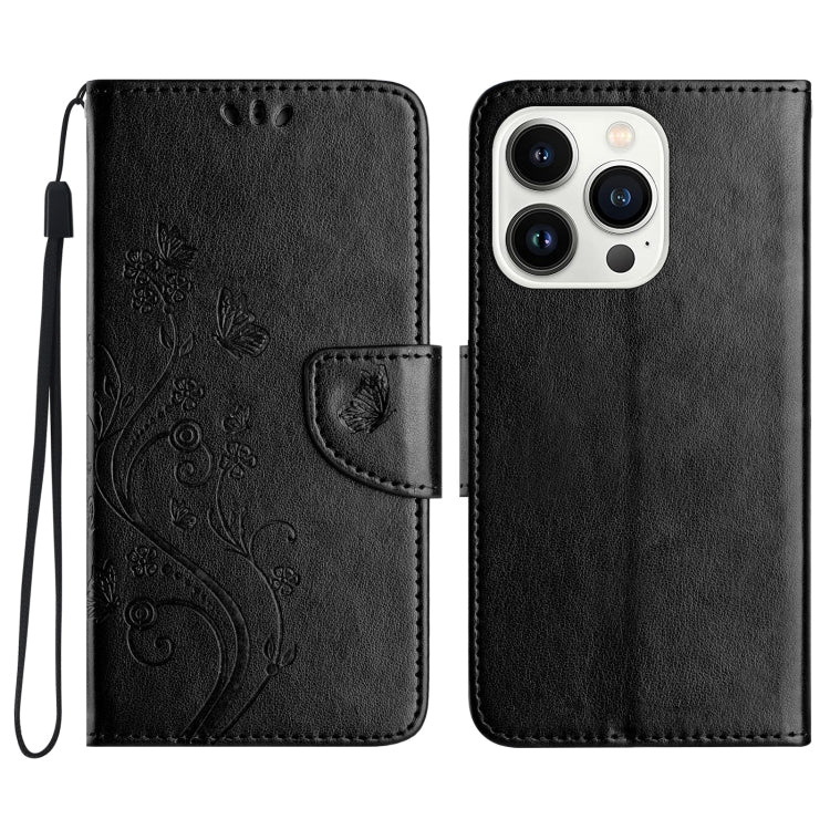 For iPhone 16 Pro Butterfly Flower Pattern Flip Leather Phone Case(Black) - iPhone 16 Pro Cases by buy2fix | Online Shopping UK | buy2fix