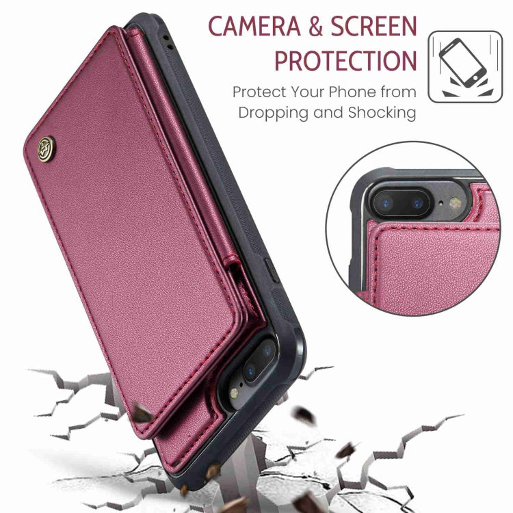 For iPhone 8 Plus / 7 Plus CaseMe C22 Card Slots Holder RFID Anti-theft Phone Case(Wine Red) - More iPhone Cases by CaseMe | Online Shopping UK | buy2fix