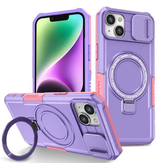 For iPhone 14 Plus Sliding Camshield Magsafe Holder TPU Hybrid PC Phone Case(Pink Purple) - iPhone 14 Plus Cases by buy2fix | Online Shopping UK | buy2fix