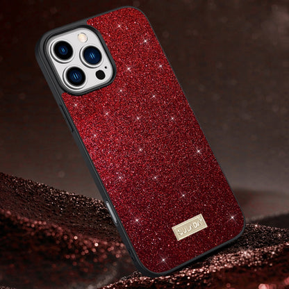 For iPhone 16 Pro SULADA Glittery PC Hybrid TPU Handmade Leather Phone Case(Red) - iPhone 16 Pro Cases by SULADA | Online Shopping UK | buy2fix