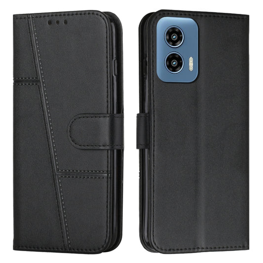 For Motorola Moto G Play 5G 2024/G 5G 2024 Stitching Calf Texture Buckle Leather Phone Case(Black) - Motorola Cases by buy2fix | Online Shopping UK | buy2fix