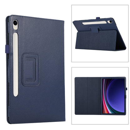 For Samsung Galaxy Tab S9 Ultra Litchi Texture Leather Tablet Case with Holder(Dark Blue) - Other Galaxy Tab PC by buy2fix | Online Shopping UK | buy2fix