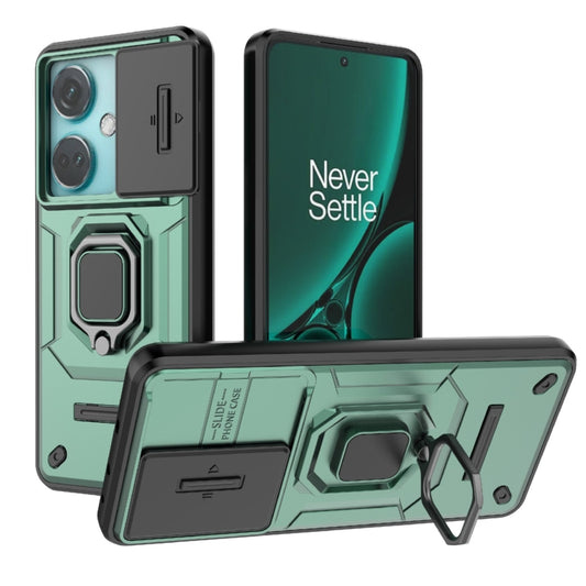 For OnePlus Nord CE3 5G Sliding Camshield TPU + PC Shockproof Phone Case with Holder(Green) - OnePlus Cases by buy2fix | Online Shopping UK | buy2fix