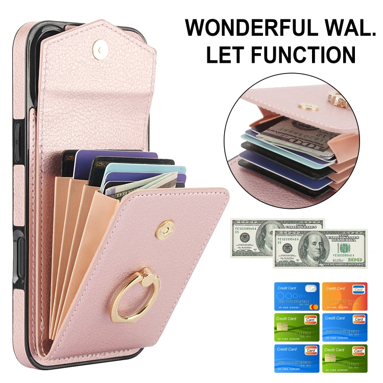 For iPhone 16 Ring Holder RFID Card Slot Phone Case(Rose Gold) - iPhone 16 Cases by buy2fix | Online Shopping UK | buy2fix