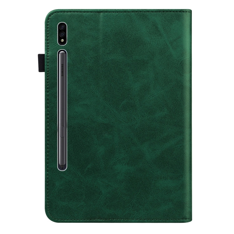 For Samsung Galaxy Tab S9 / S9 FE Solid Color Stripe Embossed Leather Tablet Case(Green) - Galaxy Tab S9 FE by buy2fix | Online Shopping UK | buy2fix