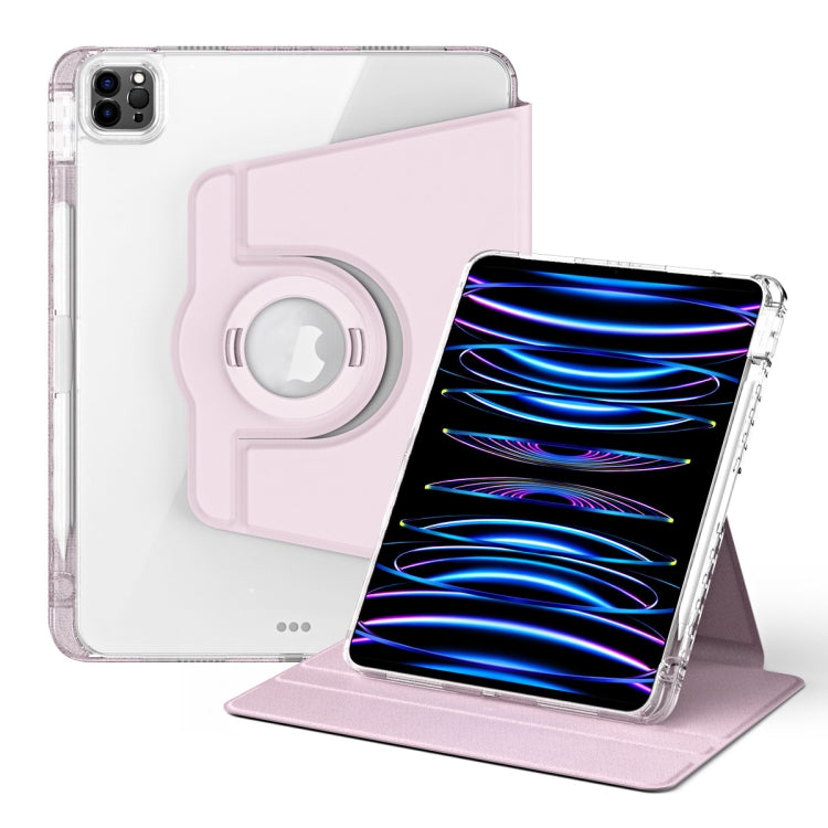 For iPad Air 13 2024 / Pro 12.9 2022 360 Rotation Detachable Clear Acrylic Leather Tablet Case(Pink) - iPad Pro 12.9 (2022/2021) Cases by buy2fix | Online Shopping UK | buy2fix