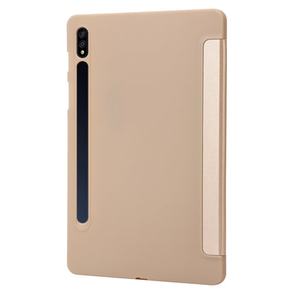 For Samsung Galaxy Tab S9 3-Fold Holder Silicone Leather Tablet Case(Gold) - Galaxy Tab S9 Cases by buy2fix | Online Shopping UK | buy2fix