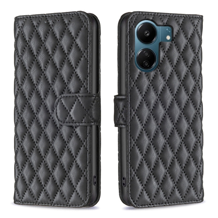 For Xiaomi Redmi 13C Diamond Lattice Wallet Leather Flip Phone Case(Black) - 13C Cases by buy2fix | Online Shopping UK | buy2fix