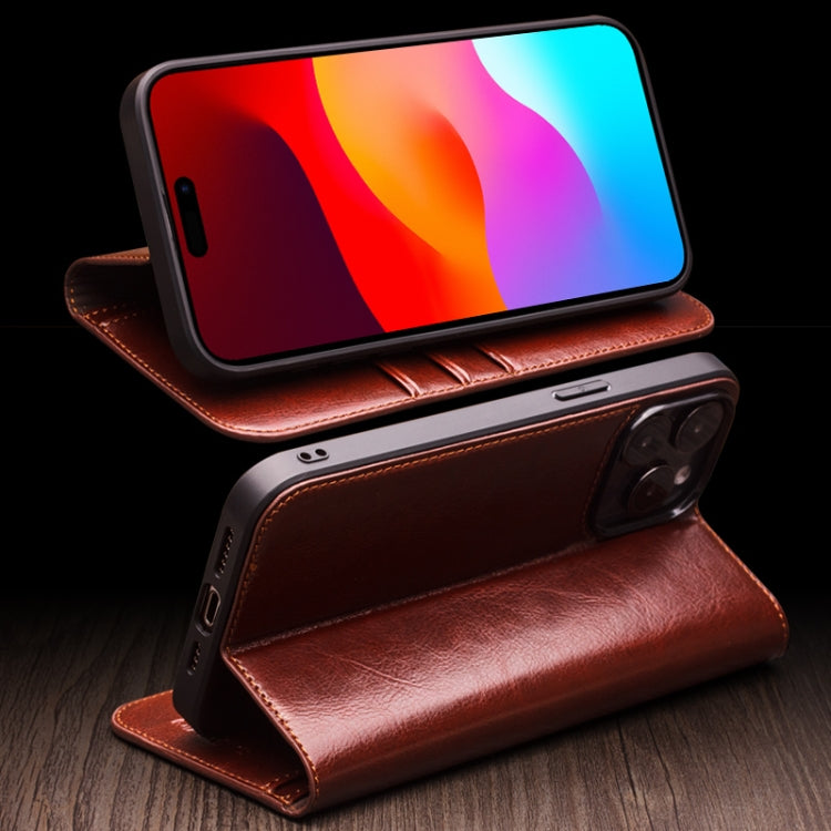 For iPhone 15 Pro QIALINO Classic Genuine Leather Phone Case(Brown) - iPhone 15 Pro Cases by QIALINO | Online Shopping UK | buy2fix