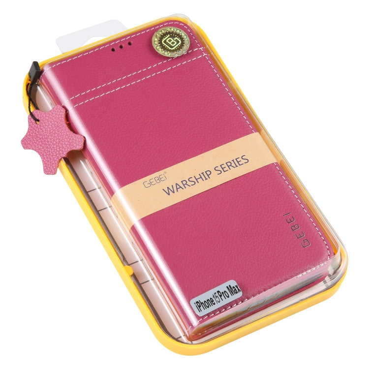 For iPhone 15 Pro Max GEBEI Top-grain Horizontal Flip Leather Phone Case(Rose Red) - iPhone 15 Pro Max Cases by GEBEI | Online Shopping UK | buy2fix