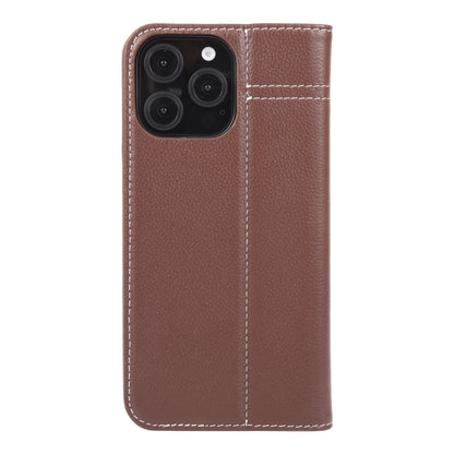 For iPhone 16 Pro GEBEI Top-grain Horizontal Flip Leather Phone Case(Brown) - iPhone 16 Pro Cases by GEBEI | Online Shopping UK | buy2fix